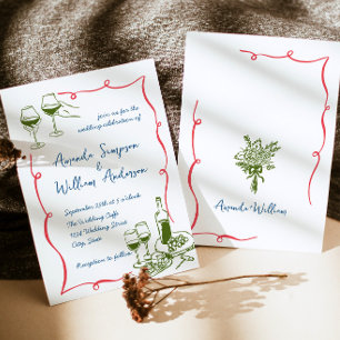 Convites Funky Hand Drawn Retro Casamento