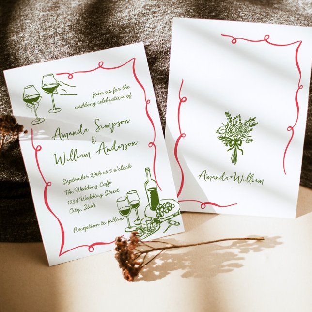 Convites Funky Hand Drawn Retro Casamento (Criador carregado)