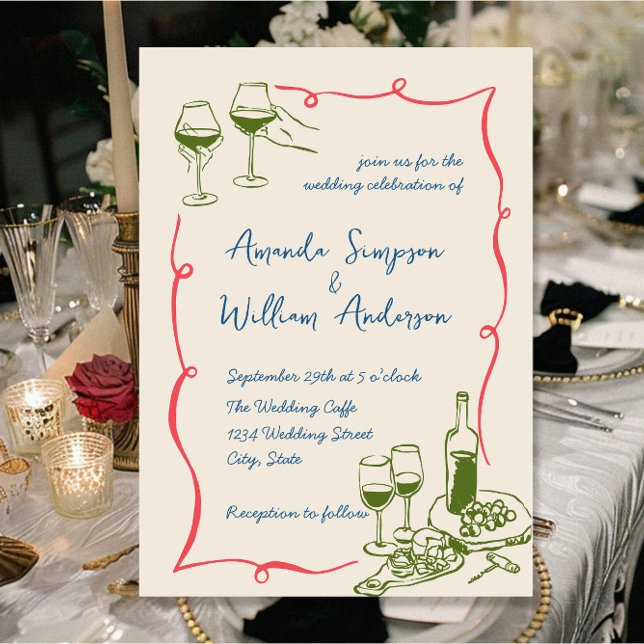 Convites Funky Hand Drawn Retro Casamento (Criador carregado)