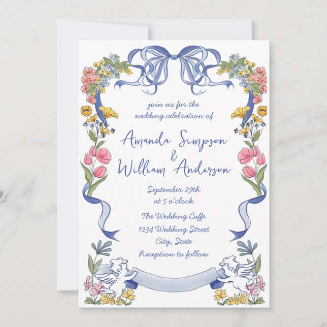 Convites Funky Hand Drawn Retro Casamento (Frente)