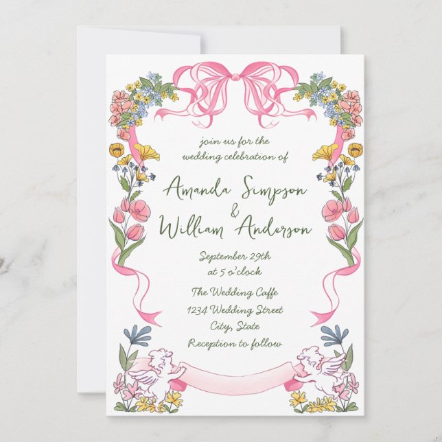 Convites Funky Hand Drawn Retro Casamento (Frente)