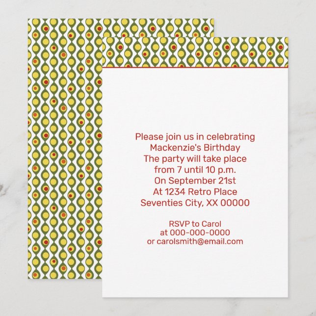 Convites Funky Retro Oliva Contas Cores Personalizadas Padr (Frente/Verso)