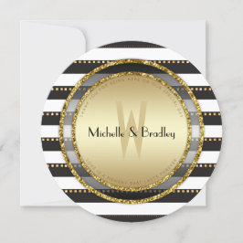 Convites Funky Stripes Black White e Dourado Casamento redo