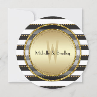 Convites Funky Stripes Black White e Dourado Casamento redo