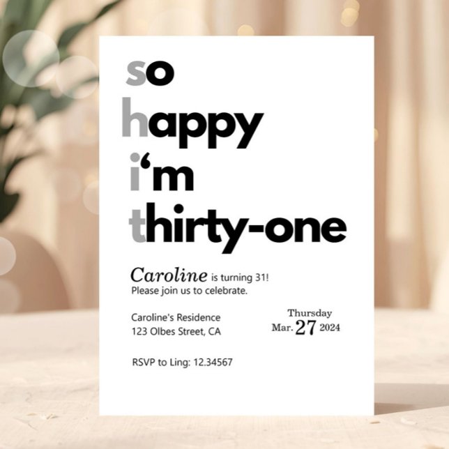 Convites Funny 31st Birthday Funny Humuor Hilarious (31st birthday invitation, thirty one birthday invite, minimalist birthday invite, modern birthday in)