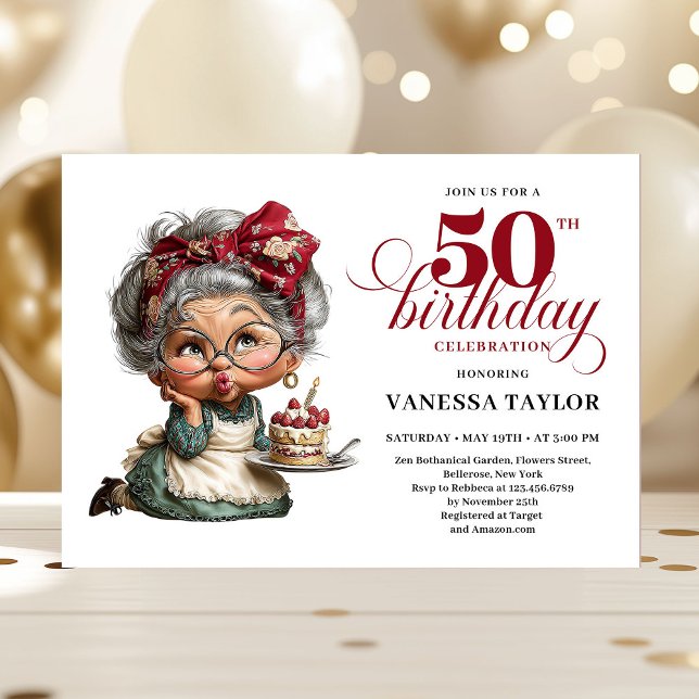 Convites Funny 50th birthday woman whimsical party card (Fabulous 50 quirky birthday lady funny invite)