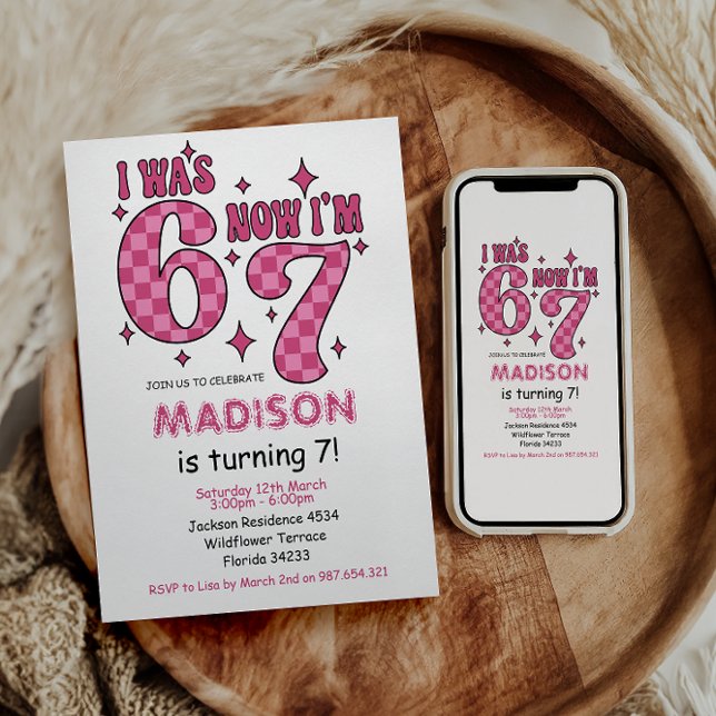 Convites Funny 7th Birthday | “I Was 6, Now 7” Party (Funny 7th Birthday | “I Was 6, Now 7” Party Invitation
)