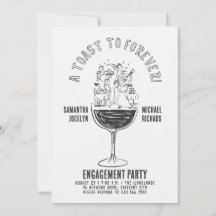 Funny Black and White Wine Glass Engagement Party