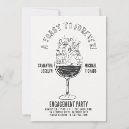 Convites Funny Black and White Wine Glass Engagement Party