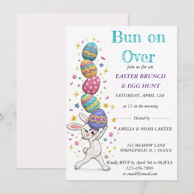 Convites Funny Bunny Easter BRUNCH & HUNT (Frente/Verso)
