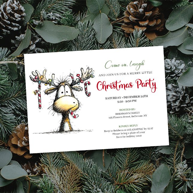 Convites Funny cartoon reindeer Christmas party invitation (Funny cartoon reindeer Christmas party invitation

)