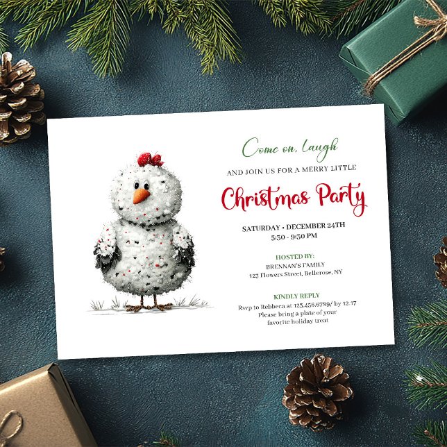 Convites Funny Chicken Red Green Christmas Party Printable (Funny Chickens Red Green Christmas Party Printable)