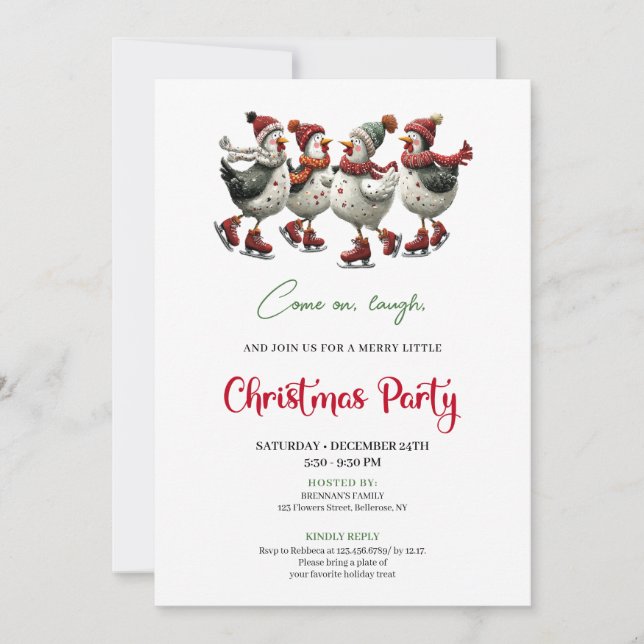 Convites Funny Chickens Festive Red Green Holiday Invites (Frente)