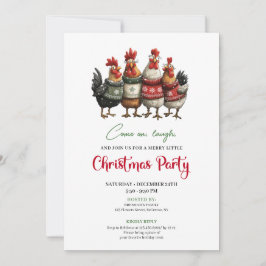 Convites Funny Chickens Minimalist Red Green Holiday Invite