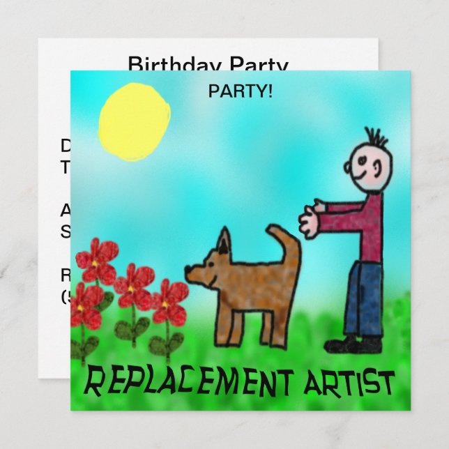 Convites Funny Childlike Replacement Artist Birthday (Frente/Verso)