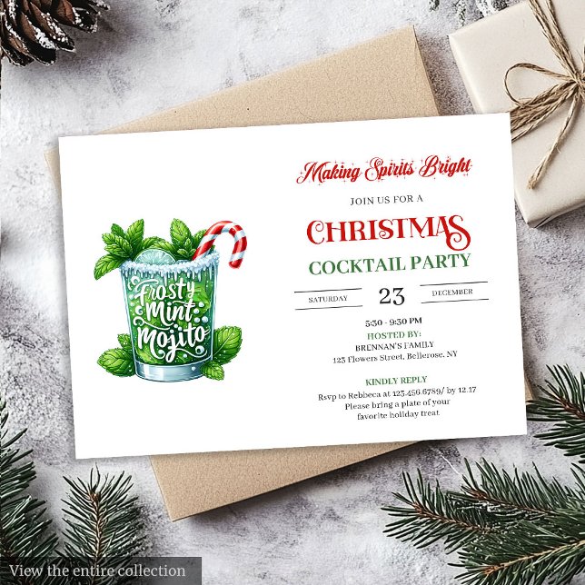 Convites Funny Christmas Cocktails Party festive invite (Funny Christmas Cocktails Party festive invite)