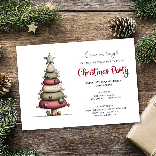 Convites Funny Christmas tree modern watercolor invitation (Funny Christmas tree modern watercolor invitation)