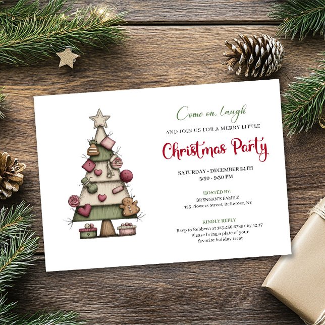Convites Funny Christmas tree watercolor holiday invitation (Funny Christmas tree watercolor holiday invitation)
