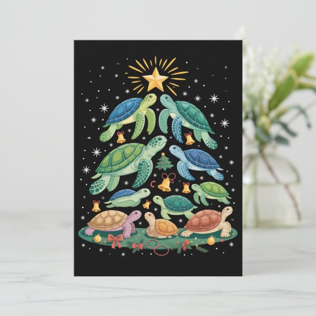 Convites Funny Christmas Turtle Gift Turtle Christmas Tree (Em pé/Frente)