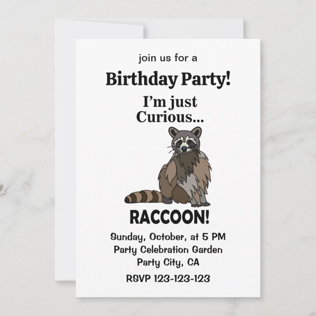 Convites Funny Curious Raccoon Birthday Party (Frente)