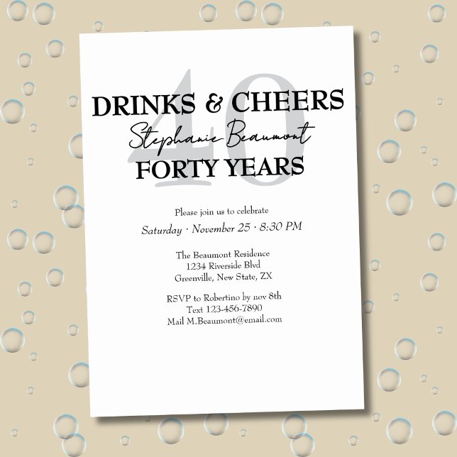 Convites Funny Drinks and Cheers 40th birthday invitation (Criador carregado)