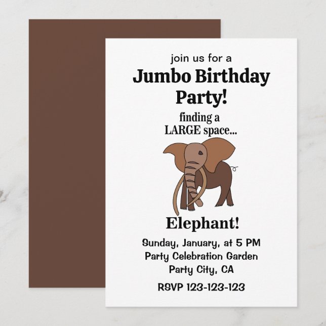 Convites Funny Elephant Jumbo Birthday Party (Frente/Verso)