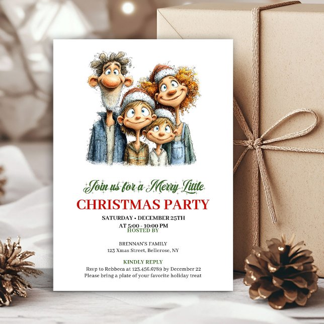 Convites Funny Family Red Green Christmas Party Invitation (Funny Family Red Green Christmas Party Invitation)