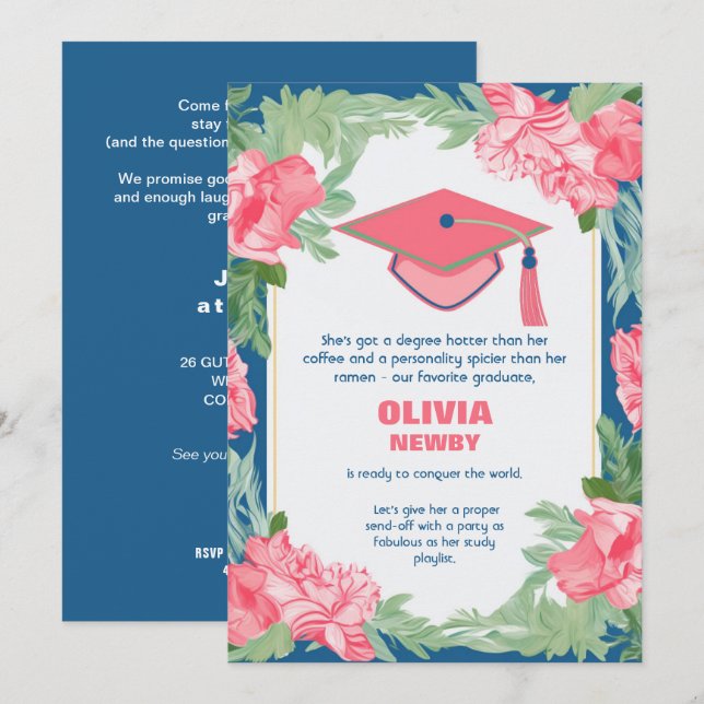 Convites Funny Floral Brilliance Formando Party (Frente/Verso)