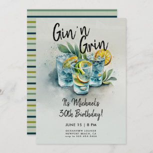 Convites Funny Gin n Grin Bein Party Men aniversário de 30 