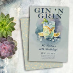 Convites Funny Gin n Grin Cocktail aniversário de 30 anos<br><div class="desc">Um modelo de convite de festas engraçado para mulheres com pintura aquosa de um copo de gin e o título "Gin 'n' Grin". O design é uma peça no rótulo da garrafa de gin. Um aniversário de 30 anos humorístico convite para uma mulher no seu trigésimo aniversário comemorando com um...</div>