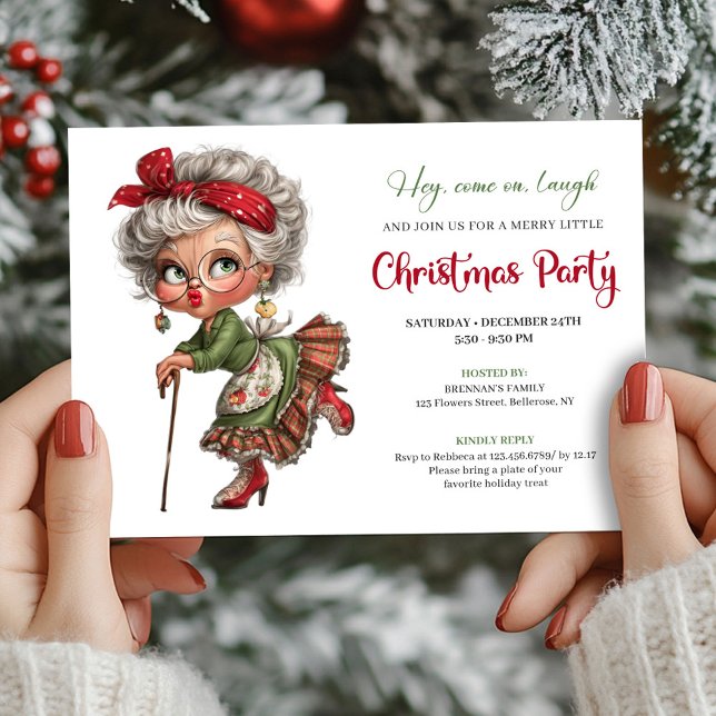 Convites Funny Granny Comic Christmas Holiday Invite (Funny Granny Comic Christmas Holiday Invite)