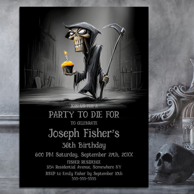Convites Funny Grim Reaper with Cupcake Birthday Party (Criador carregado)