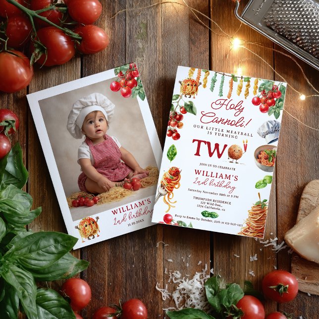 Convites Funny Holy Cannoli little meatball 2nd birthday (Funny Holy Cannoli little meatball 2nd birthday Invitation)