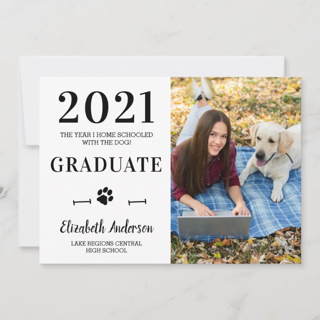 Convites Funny Home School Dog Class 2021 Photo Graduation (Frente)