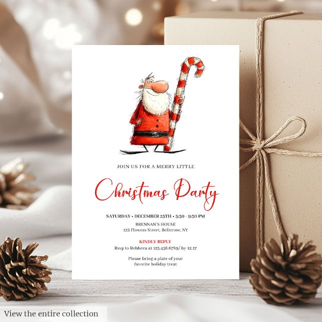 Convites Funny Quirky Santa Hand-Lettered Party Invite (Funny Quirky Santa Hand-Lettered Party Invite)