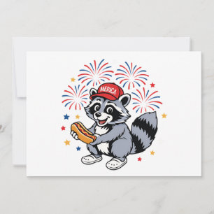 Convites Funny Raccoon 4 De Julho Patriótico Vermelho Verme