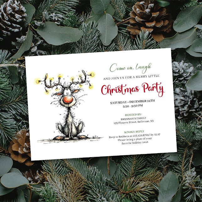Convites Funny Reindeer Cartoon Holiday Party Invitation (Funny Reindeer Cartoon Holiday Party Invitation)