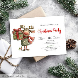 Convites Funny Reindeer red green printable Christmas