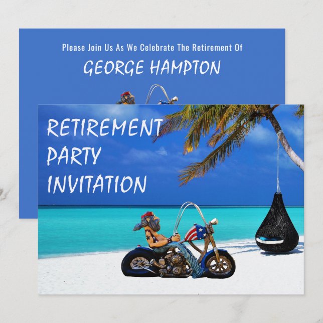 Convites Funny Retirement Party Biker Motorcyclist (Frente/Verso)