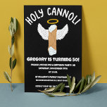 Convites Funny Sagrado Cannoli Partido Britânico Italiano<br><div class="desc">Jogue uma festa divertida para celebrar aniversários e outras ocasiões especiais com estes convites engraçados. Eles apresentam o slogan HOLY CANNOLI junto com uma ilustração de um cannoli com asas de halo e anjo. O resto do texto deste convite está pronto para ser personalizado com os detalhes do seu partido....</div>