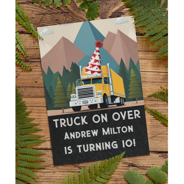 Convites Funny Semi Truck Birthday (Funny transport truck birthday party invitation)
