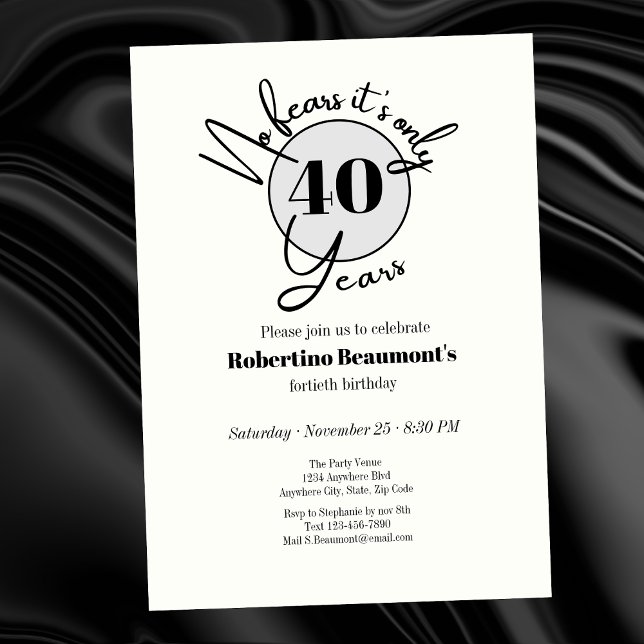 Convites Funny Simple No Fears 40th birthday party   (Criador carregado)