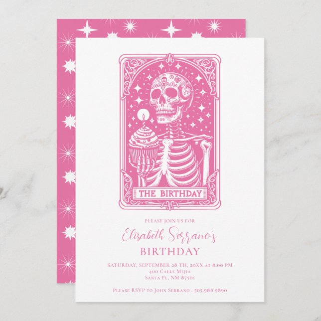 Convites Funny Tarot Pink Birthday (Frente/Verso)