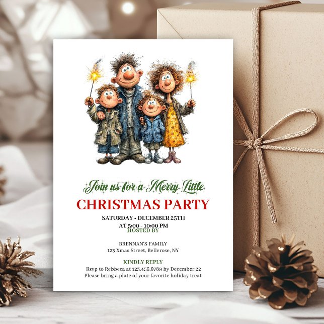 Convites Funny Watercolor Family Festive Christmas Invite (Funny Watercolor Family Festive Christmas Invite)