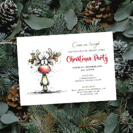 Convites Funny watercolor reindeer Christmas party invite