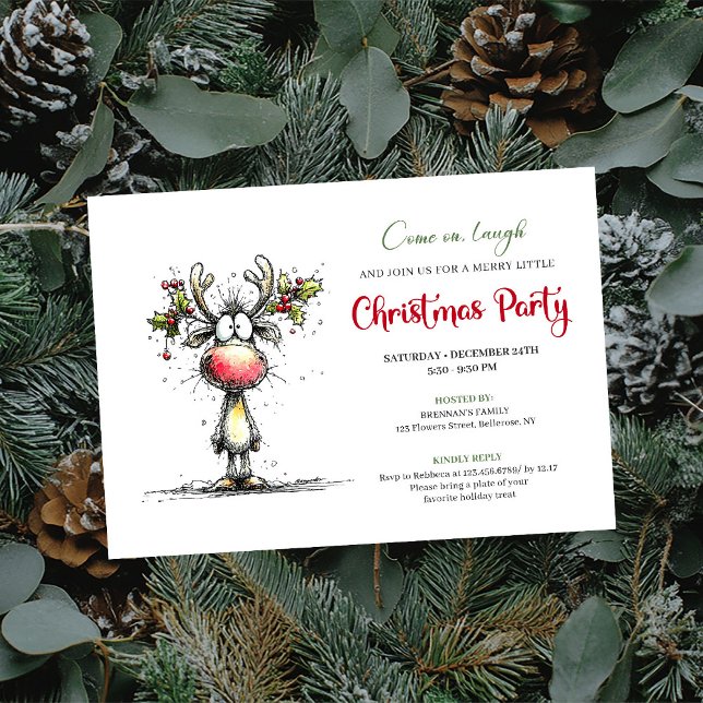 Convites Funny watercolor reindeer Christmas party invite (Whimsical Reindeer Christmas Party Invite Design)