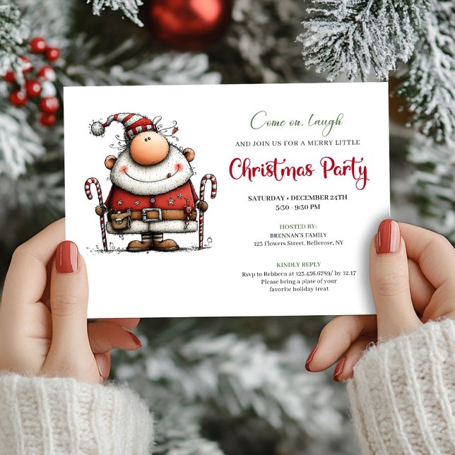 Convites Funny Watercolor Santa Festive Party Invitation (Funny Watercolor Santa Festive Party Invitation)