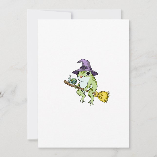 Convites Funny Wizard Frog Rides A Broomstick Illustration (Frente)