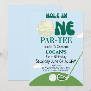 Convites Furo no Golfe Menino Aniversário de 1 Ano Par-Tee