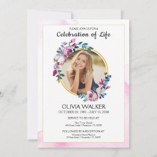 Convites Furple Flowers Funeral Celebrando a Vida